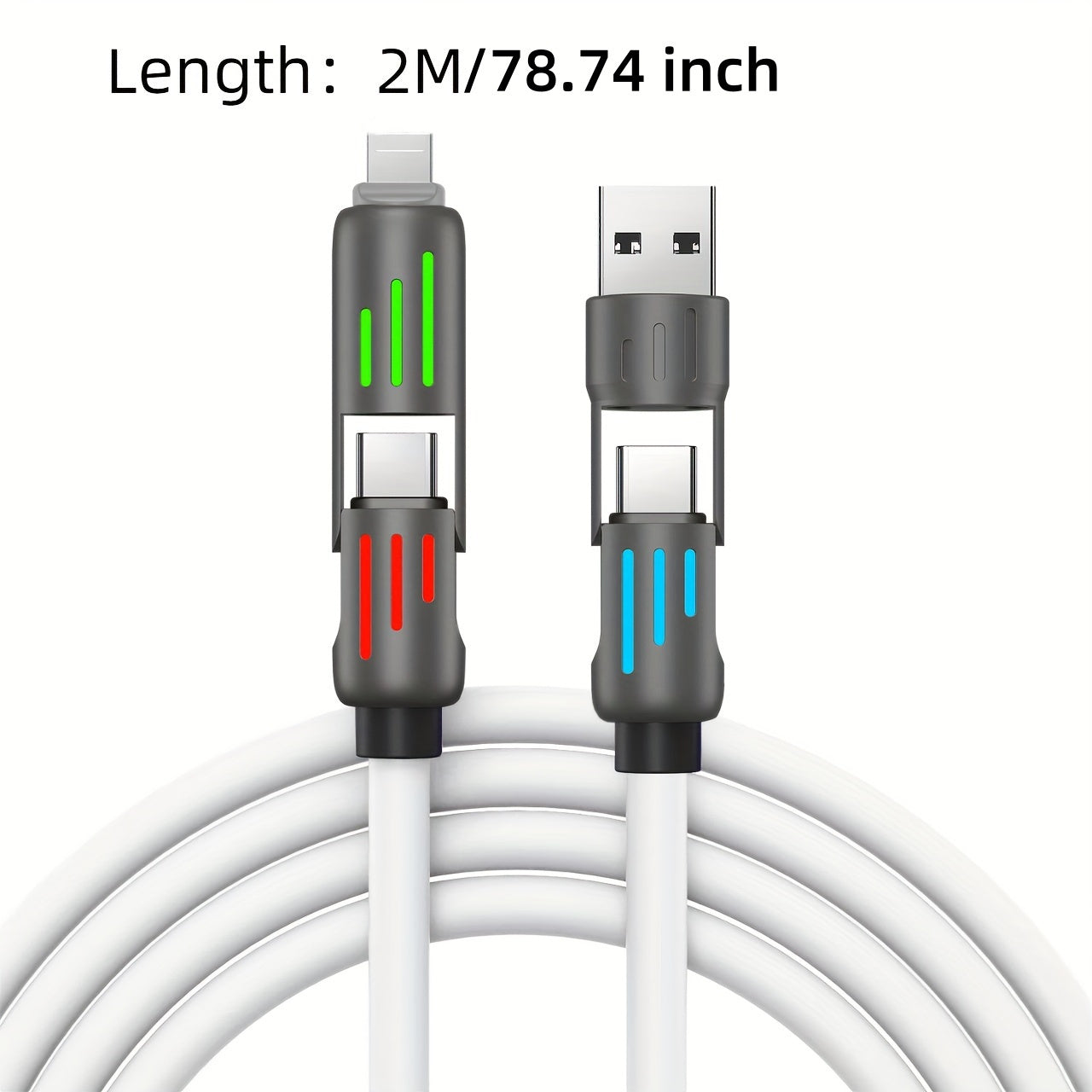 4-in-1 Fast Charging Cable, Silicone Coated