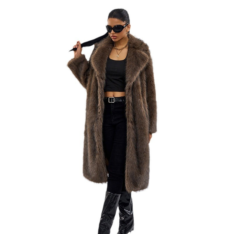 Women's long fox fur coat, European premium fox fur imitation