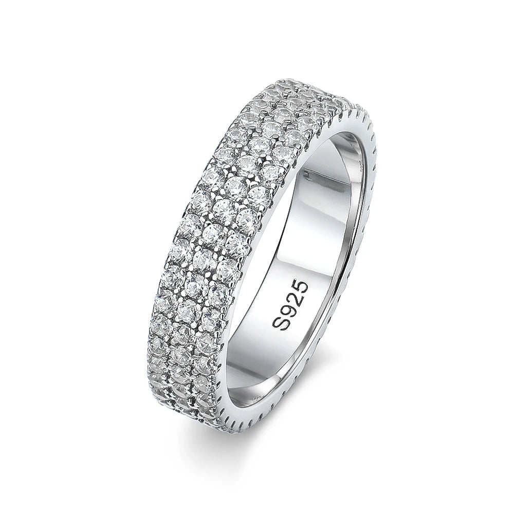 Full Moissanite Eternity Band -sormus, 925 hopea, 18k valkokultapinnoite