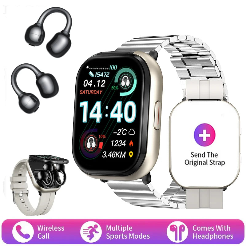 2-in-1 Smartwatch with wireless headphones, calls, health modes, sports modes, New 2025