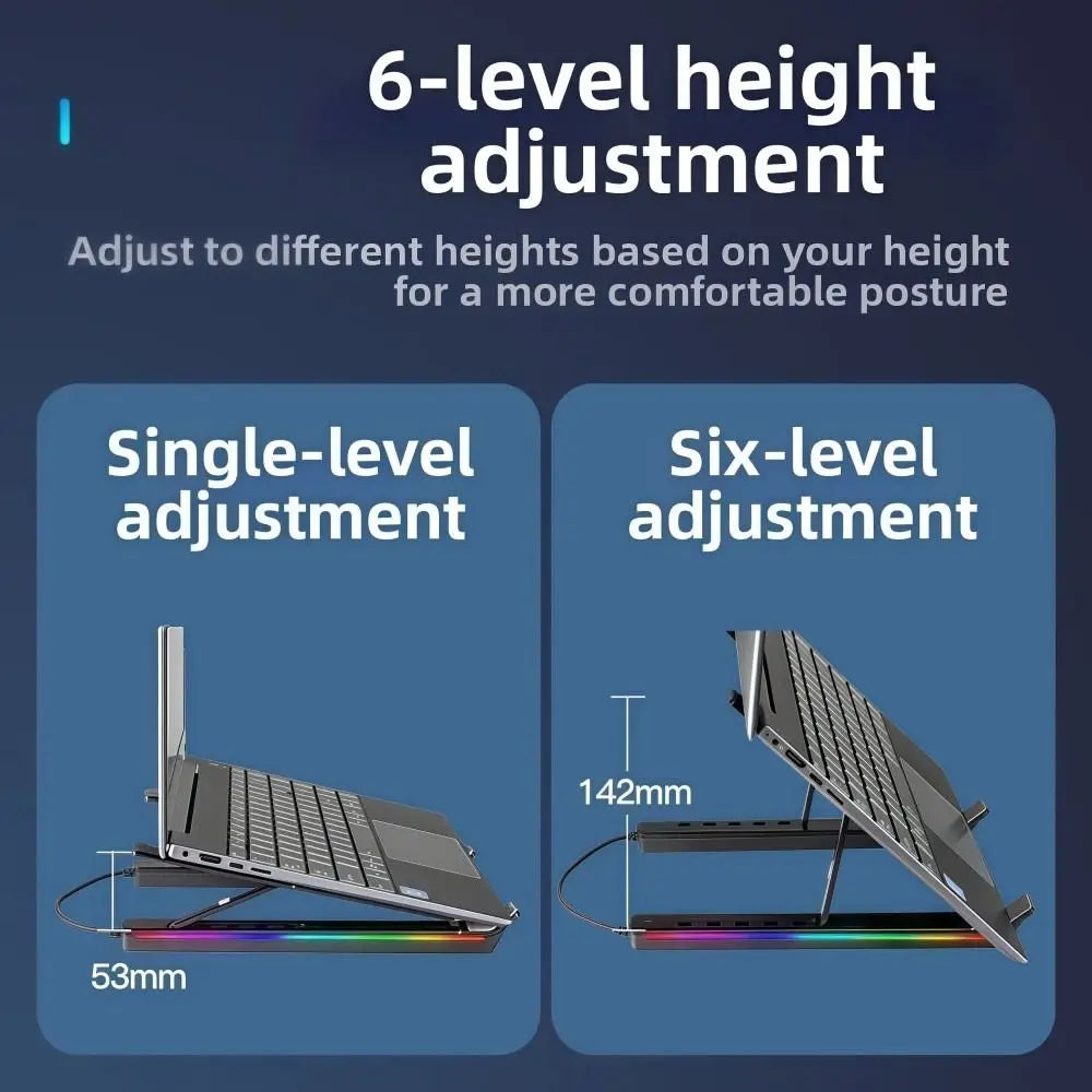 4-in-1 RGB Laptop-teline - Alumiininen Telakointiasema Jäähdytyksellä