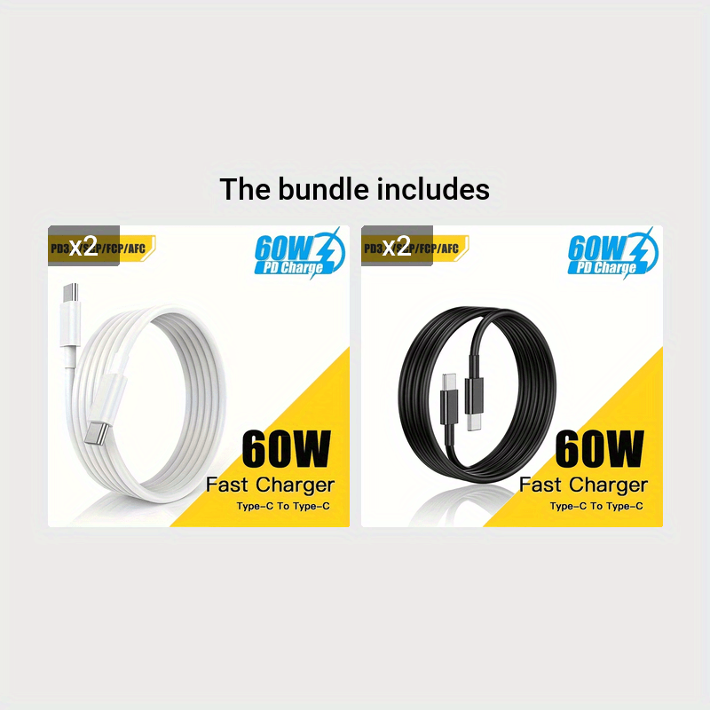 Fast charging cable 60W 3A 100cm, USB-Type-C