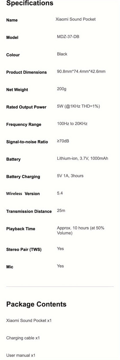 Xiaomi 5W mini speaker, fits in your pocket, 10h playtime