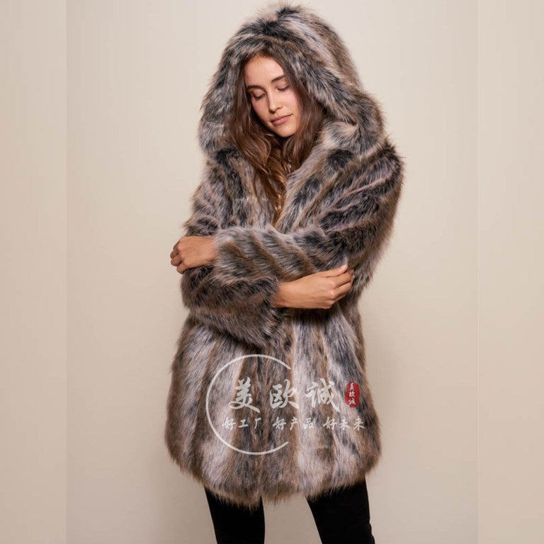 Women's winter fur coat, premium faux fur