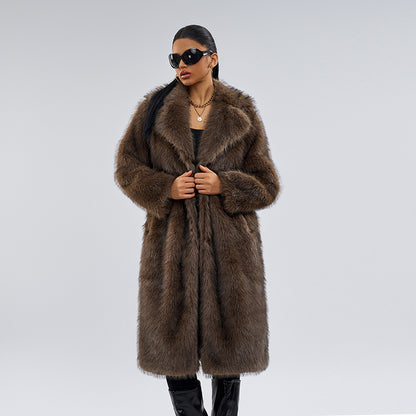 Women's long fox fur coat, European premium fox fur imitation