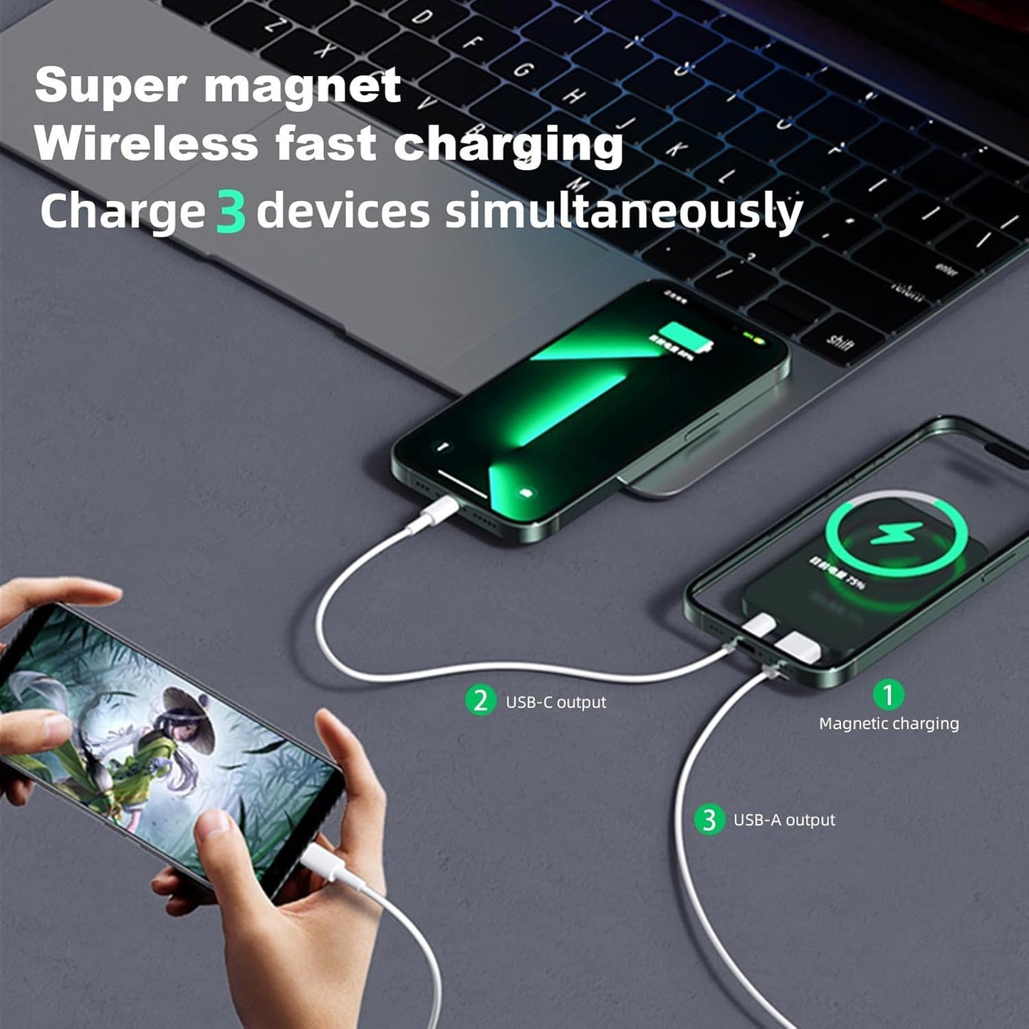 Powerbank 10000mAh 22.5W, wireless charging, magnetic attachment to phone