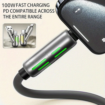 Hihowin 4-in-1 charging cable, 100W fast charging, stylish breathing light