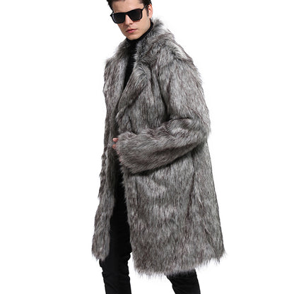 Men's medium-length faux fur jacket, warm premium