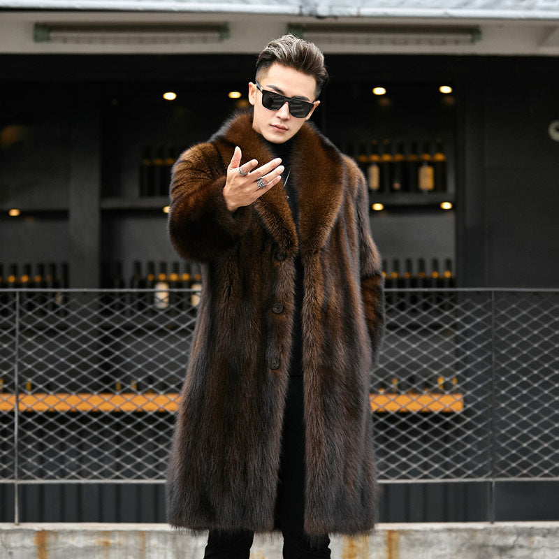 Men's long Mink fur coat, premium business-casual style