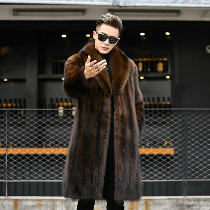 Men's long Mink fur coat, premium business-casual style