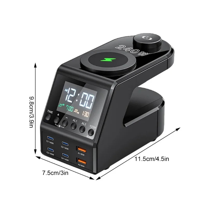 240W Langaton Latausasema – All-in-One Digitaalikello, Herätyskello ja Pikalataus