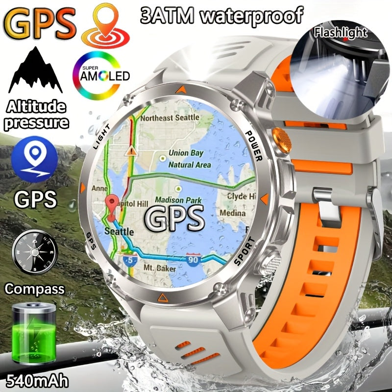 COIUSOR GPS smartwatch with 1.46" AMOLED HD display, LED flashlight