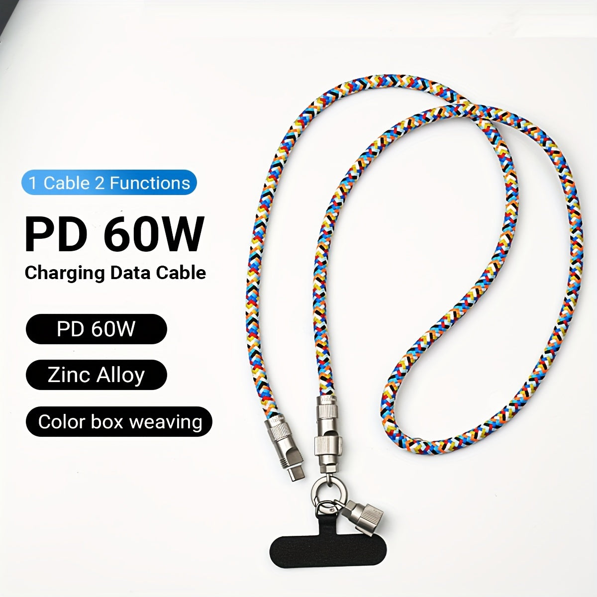 Phone strap fast charging cable combination, 60W, C-type