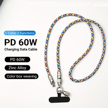 Phone strap fast charging cable combination, 60W, C-type
