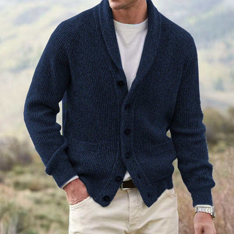 Men's turn-down collar cardigan, thick wool-like