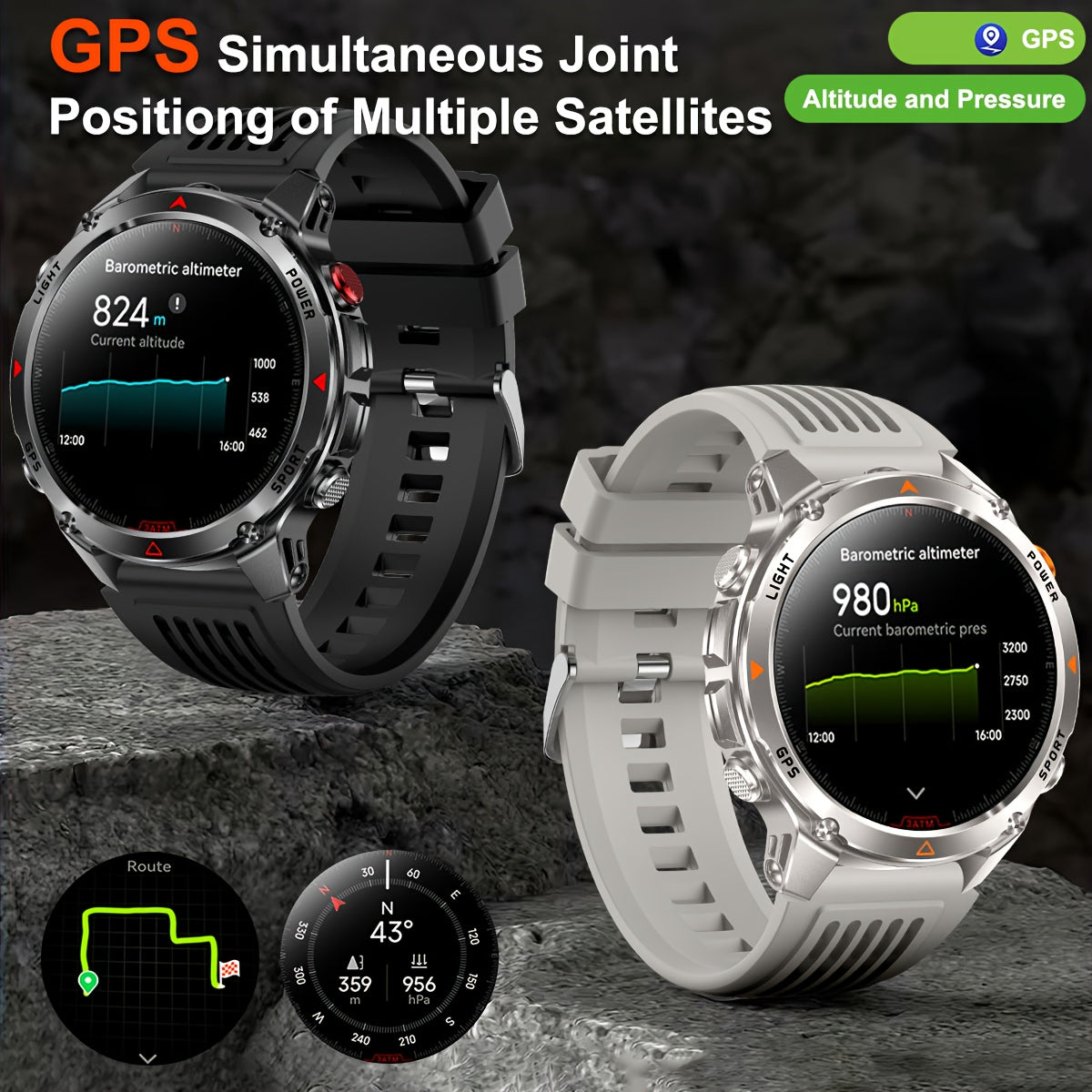 COIUSOR GPS smartwatch with 1.46" AMOLED HD display, LED flashlight