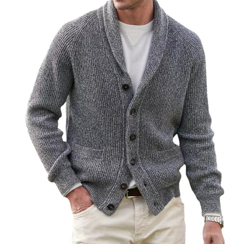 Men's turn-down collar cardigan, thick wool-like