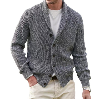 Men's turn-down collar cardigan, thick wool-like