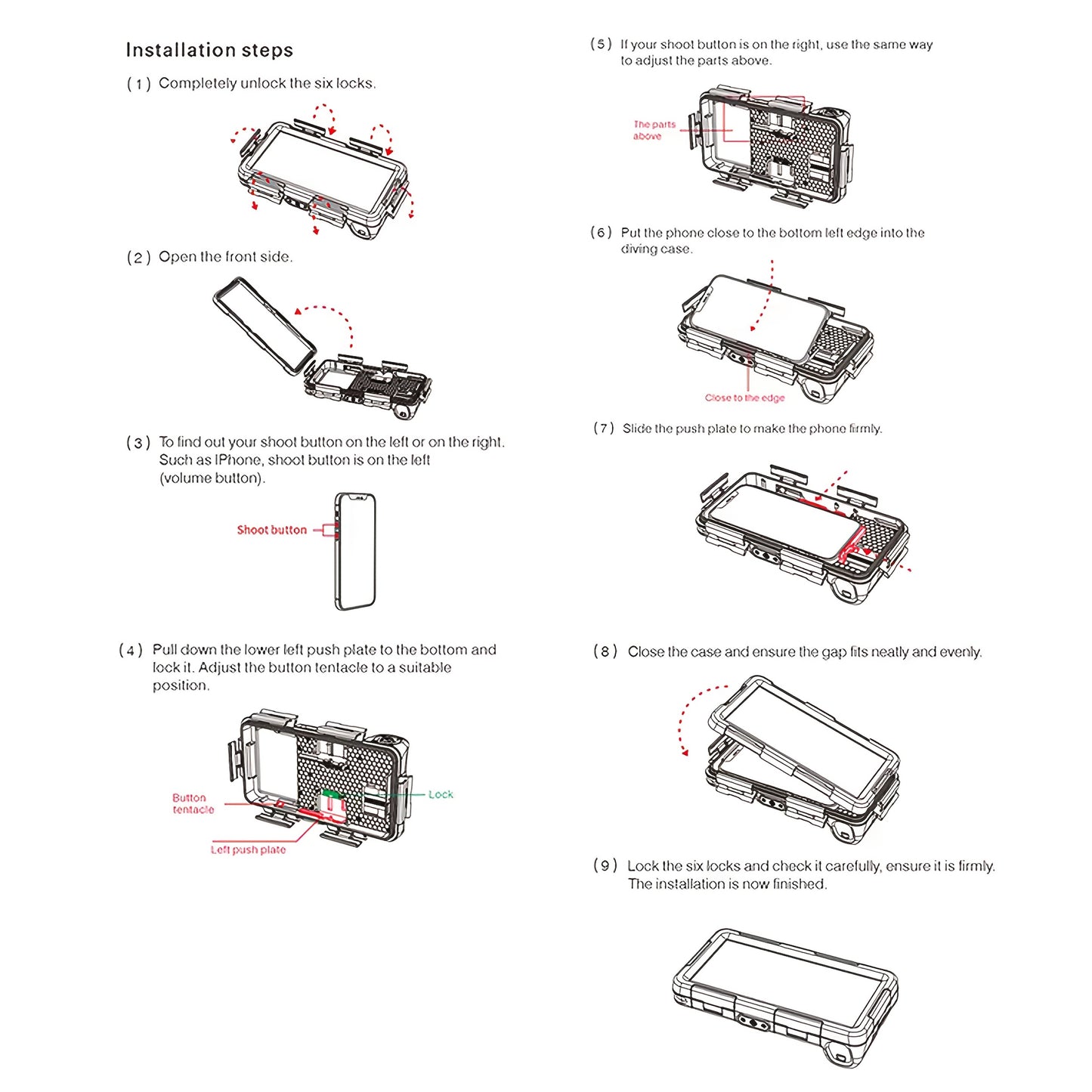 Waterproof phone case for 15m diving