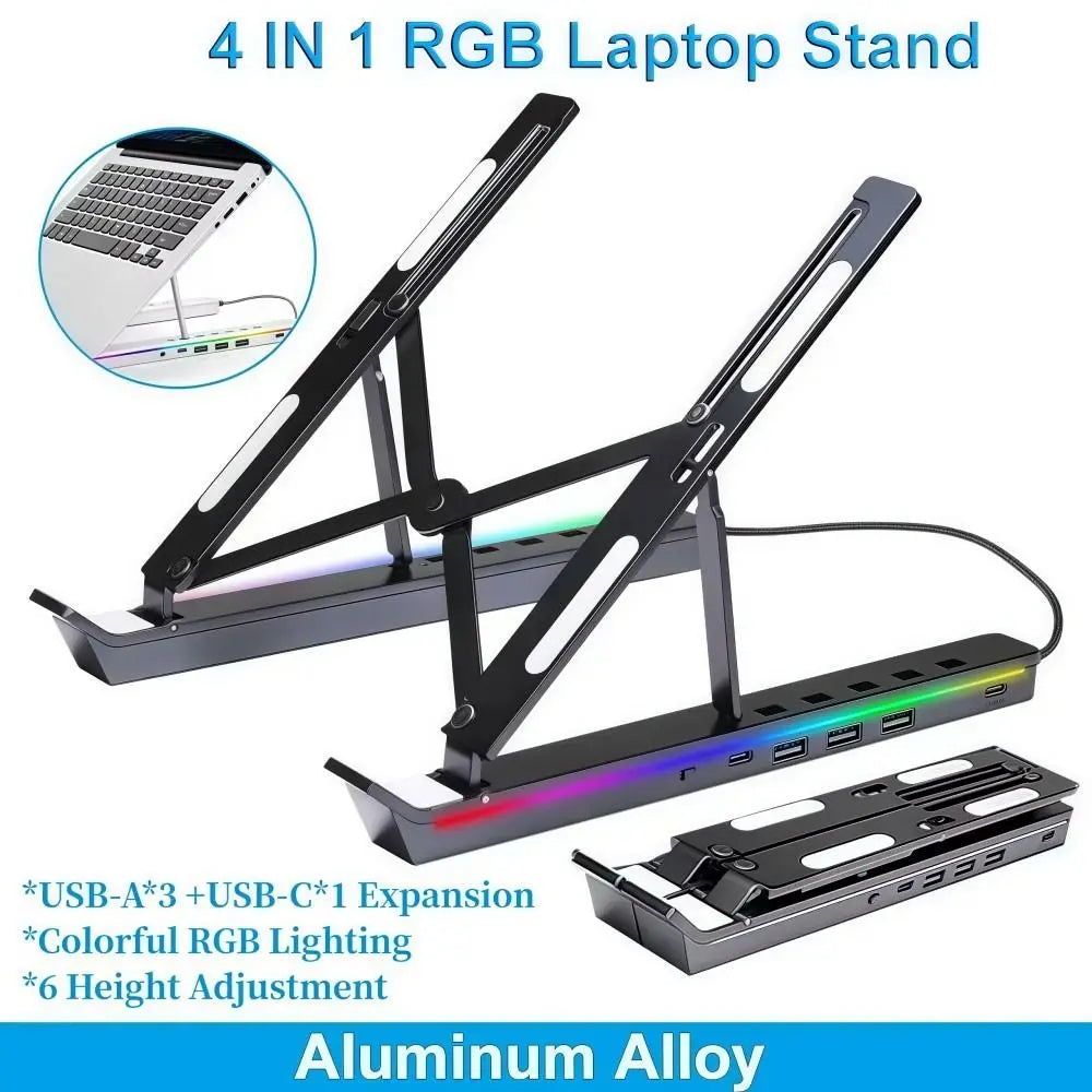 4-in-1 RGB Laptop-teline - Alumiininen Telakointiasema Jäähdytyksellä