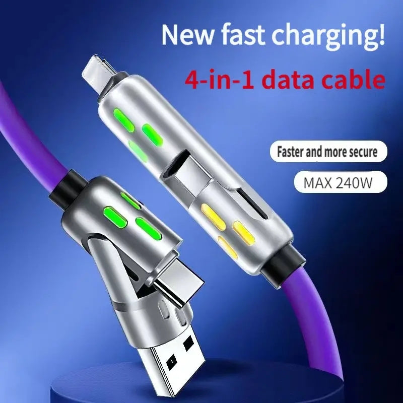4-in-1 Fast Charging Cable, Silicone Coated