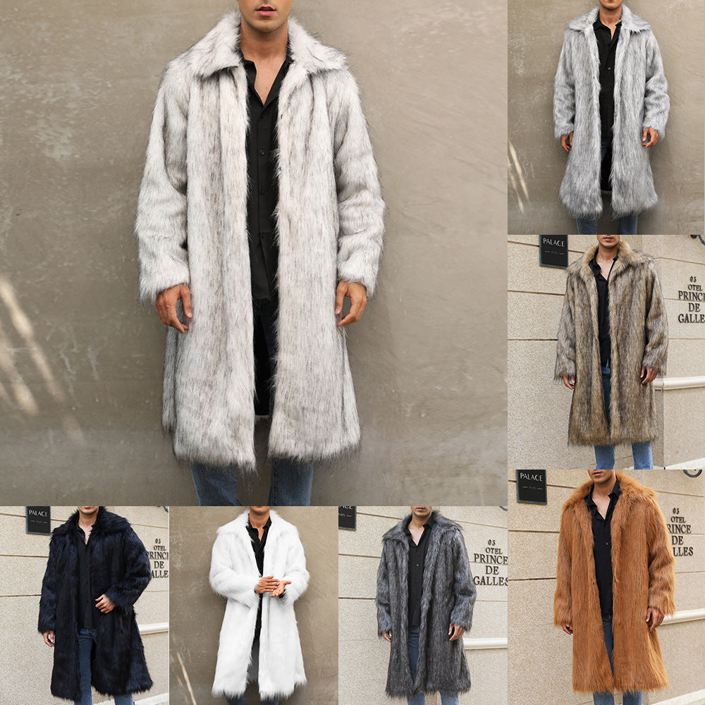 Men's long faux fur coat, imitation fox fur