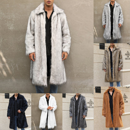 Men's long faux fur coat, imitation fox fur