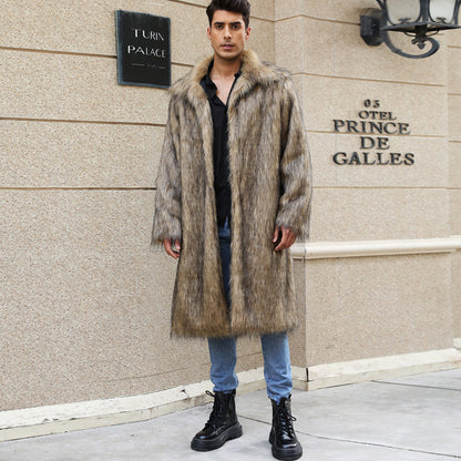 Men's long faux fur coat, imitation fox fur