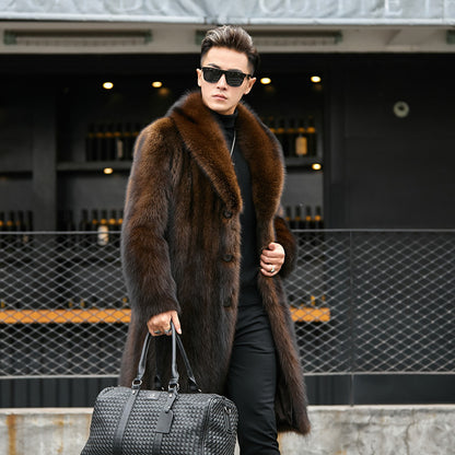 Men's long Mink fur coat, premium business-casual style