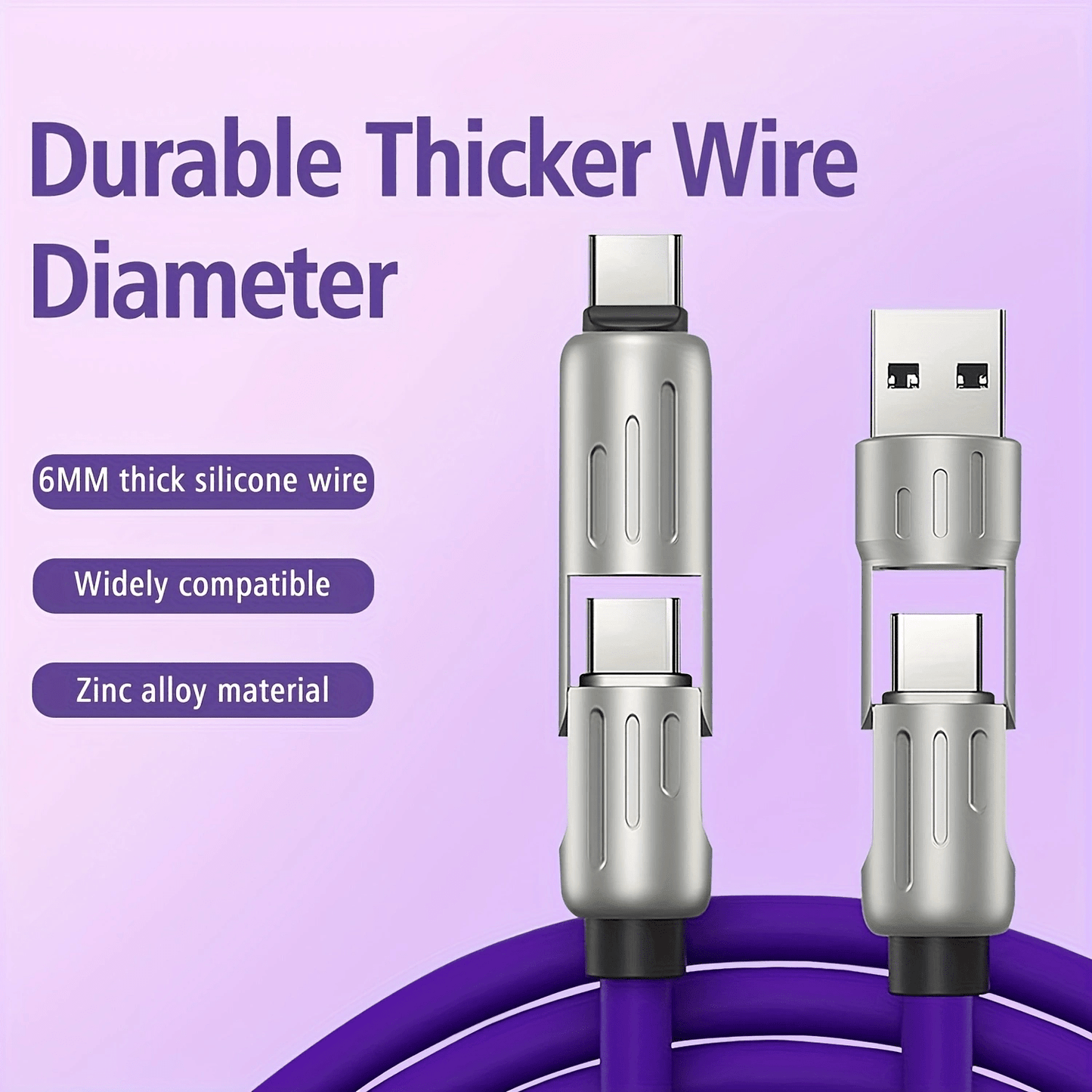 4-in-1 Fast Charging Cable, Silicone Coated