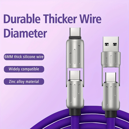 4-in-1 Fast Charging Cable, Silicone Coated