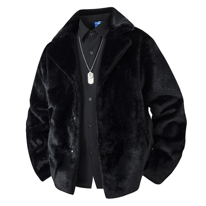 Fleece-lined fur coat, wide collar, comfortable fit