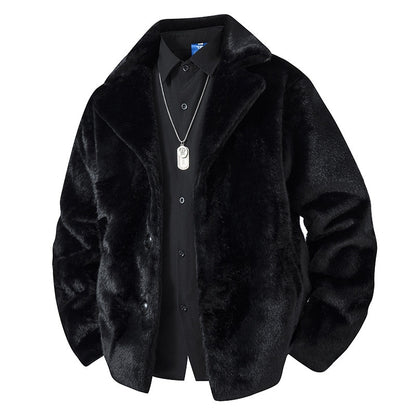 Fleece-lined fur coat, wide collar, comfortable fit