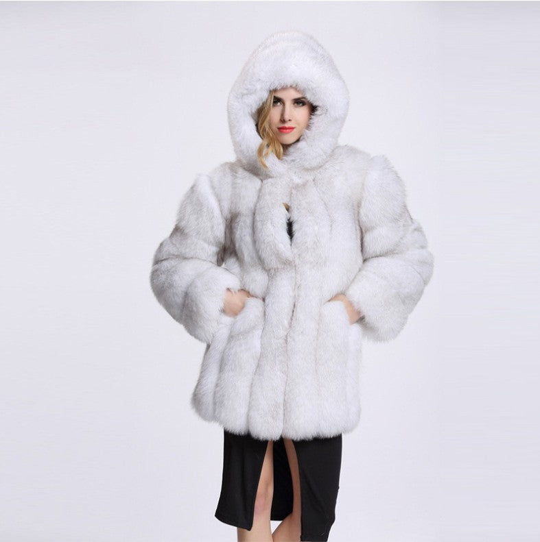 Women's medium length fashion fur coat, elegant design, premium faux fur
