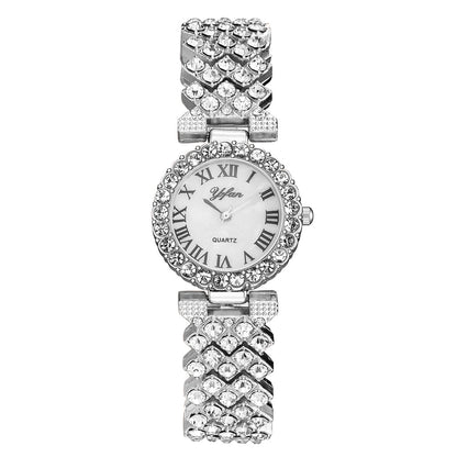 Diamond-embellished women's wristwatch, stylish Roman numerals