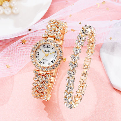 Diamond-embellished women's wristwatch, stylish Roman numerals