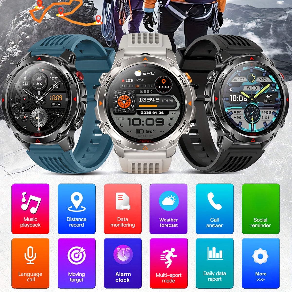 COIUSOR GPS smartwatch with 1.46" AMOLED HD display, LED flashlight