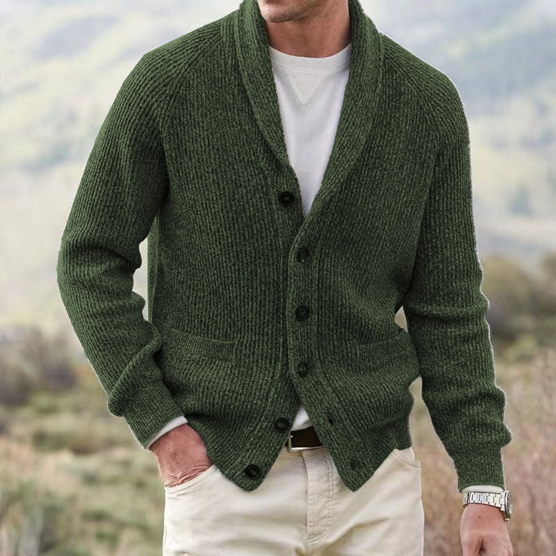 Men's turn-down collar cardigan, thick wool-like