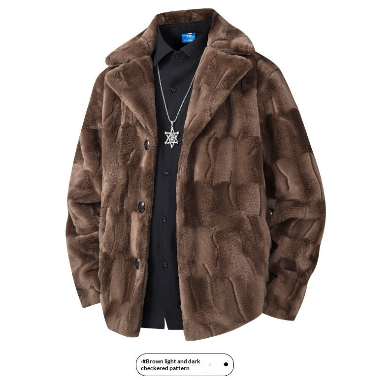 Fleece-lined fur coat, wide collar, comfortable fit