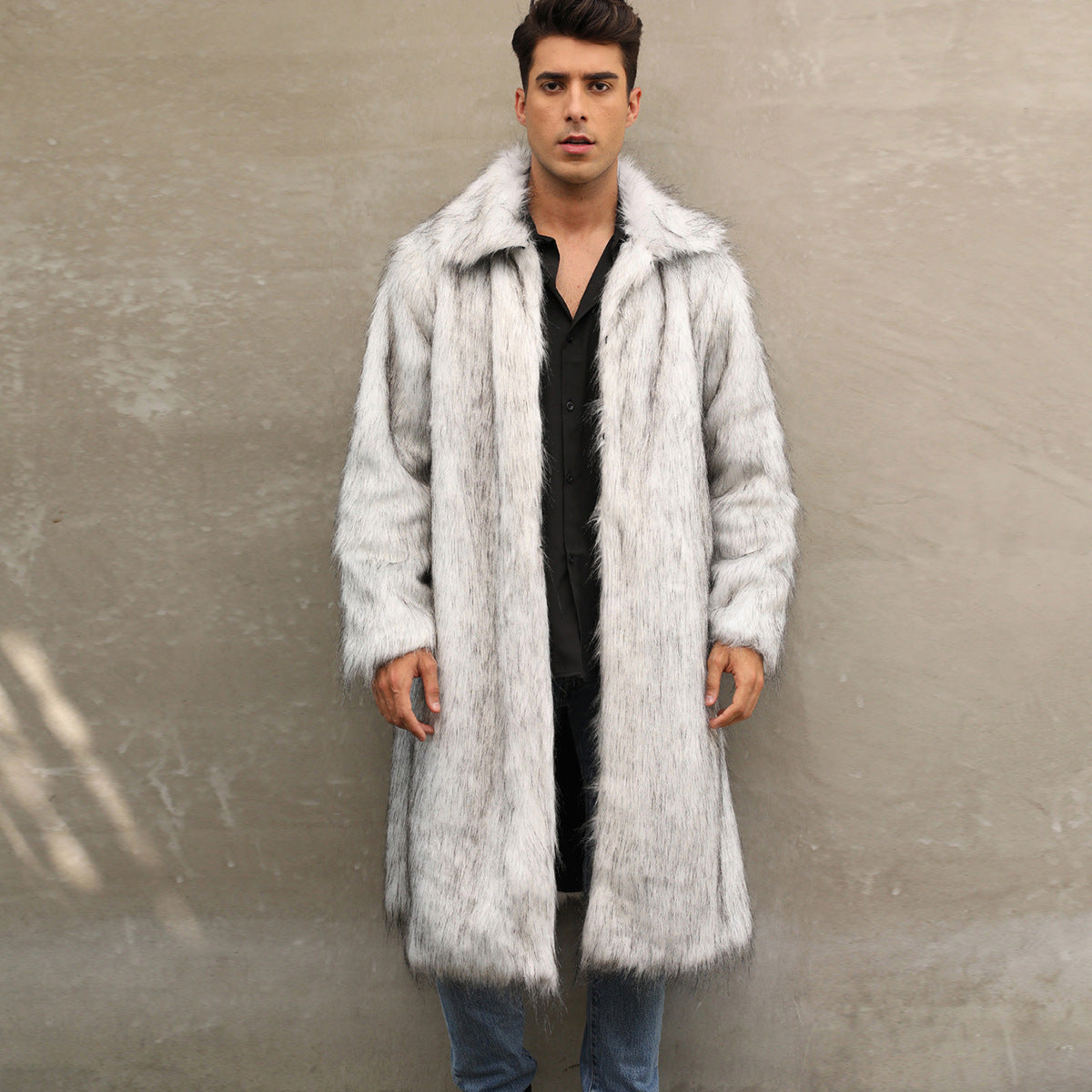 Men's long faux fur coat, imitation fox fur