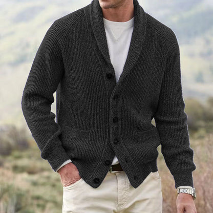 Men's turn-down collar cardigan, thick wool-like
