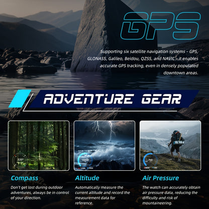 GPS smartwatch with 2.01" extra large display, for outdoor activities, LED flashlight