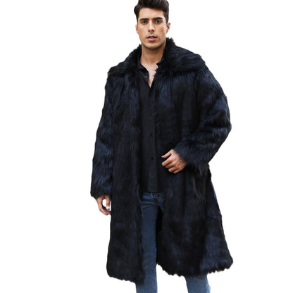 Men's long faux fur coat, imitation fox fur