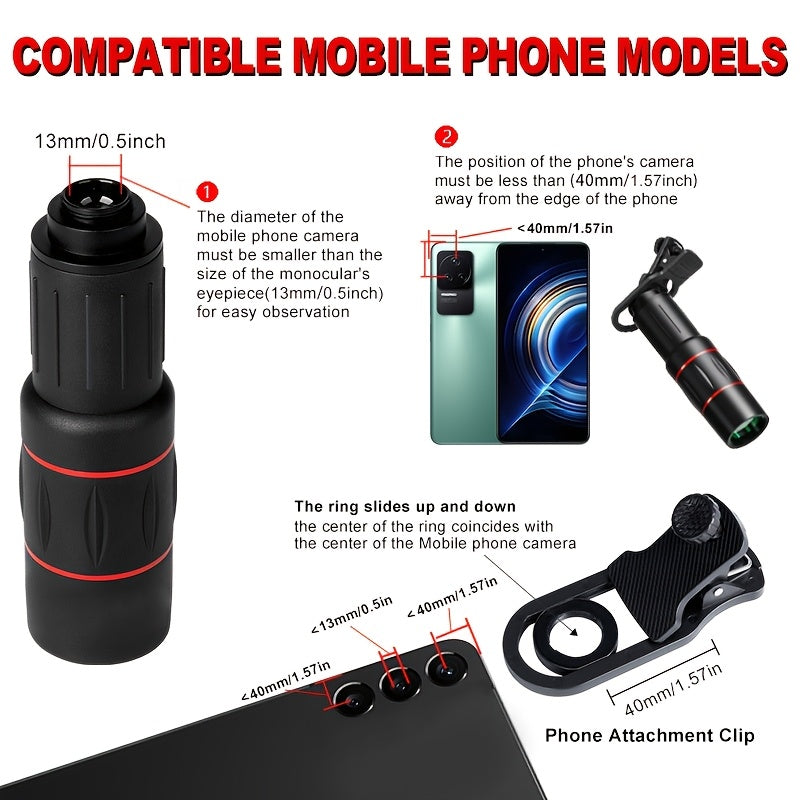 Portable 18x25 telephoto lens for phone, powerful zoom