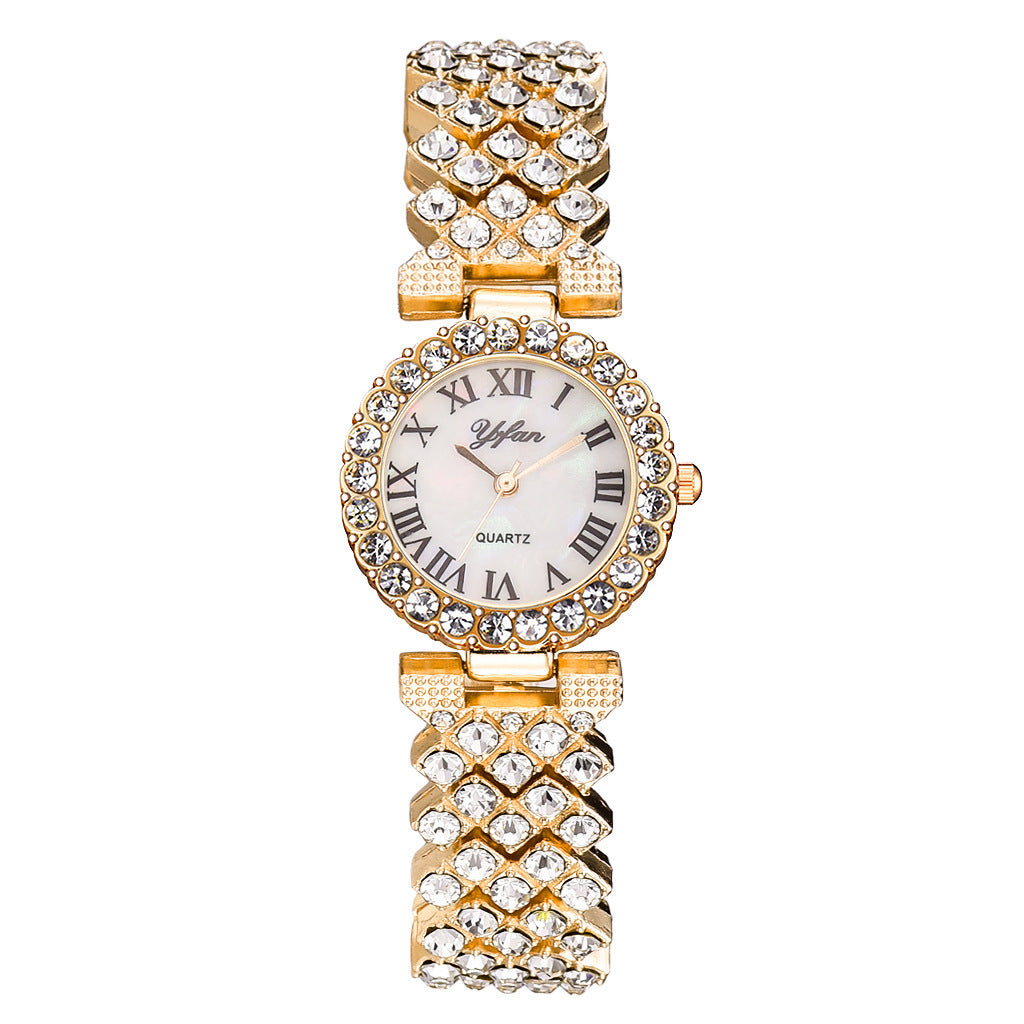 Diamond-embellished women's wristwatch, stylish Roman numerals