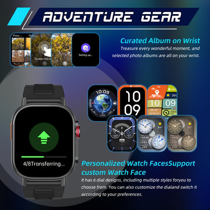 GPS smartwatch with 2.01" extra large display, for outdoor activities, LED flashlight