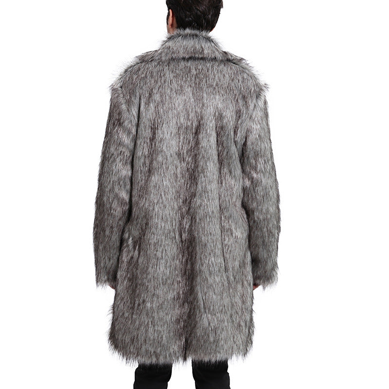 Men's medium-length faux fur jacket, warm premium