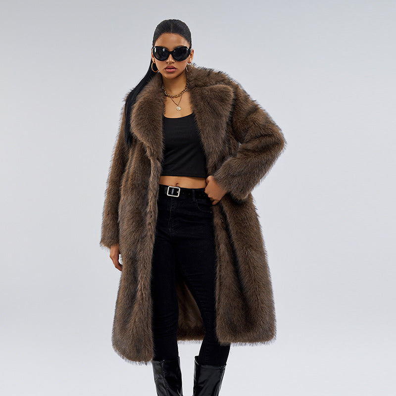 Women's long fox fur coat, European premium fox fur imitation
