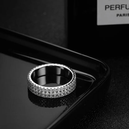 Full Moissanite Eternity Band -sormus, 925 hopea, 18k valkokultapinnoite