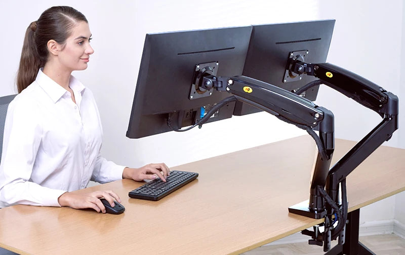 NB F195A Alumiini Kaksoisnäyttöteline - Kaasujousitettu 22-32" Monitorikiinnike